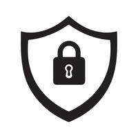 Abstract black shield with a black padlock in the center Icon or Logo Design Template vector