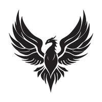 Abstract Stylized black phoenix with wings spread wide open Icon or Logo Design Template vector