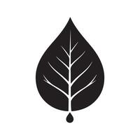 Abstract Black leaf with veins and a drop in monochrome style Icon or Logo Design Template vector