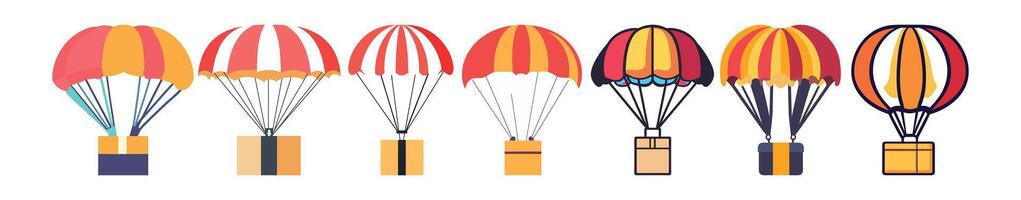 Abstract Various parachutes with boxes Icon or Logo Design Template vector