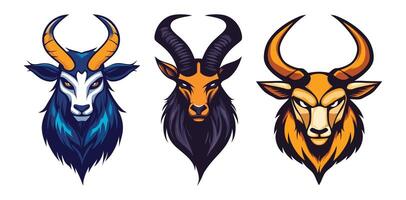 Abstract Three stylized goat heads with different horn shapes Icon or Logo Design vector