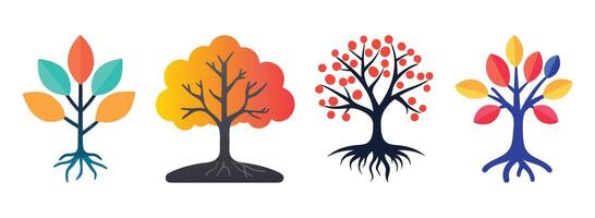 Abstract Four stylized trees with different color palettes Icon or Logo Design Template vector