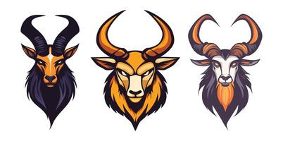 Abstract goat heads with different horn shapes Icon or Logo Design Template vector