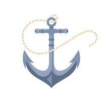 illustration of nautical anchor with rope isolated on white background. Classic marine symbol representing stability, security and adventure. Perfect for maritime designs, sailing concepts vector