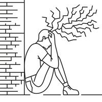 Stressful situation. Man with broken life thin line. Male character with broken life. vector
