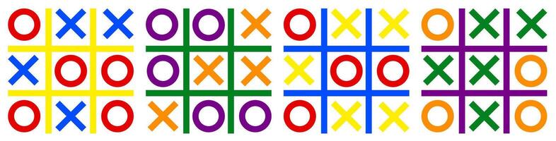Colorful tic-tac-toe game. Different games of X-O. Play tic-tac-toe. vector