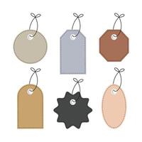 illustration of a set of labels, tags for clothes, price tags made of leather of various shapes. vector