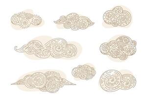Set of celestial abstract line art clouds illustration vector