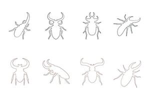 Stag Beetle Outline Icon Set vector