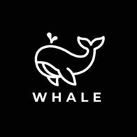 A sleek, modern line art design of a whale in white against a black background, ideal for branding, marine, and environmental projects. vector