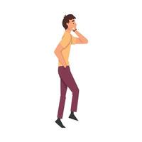 Young Man Talking on Smartphone While Walking, Male Person in Casual Clothes Using Digital Gadget Illustration vector