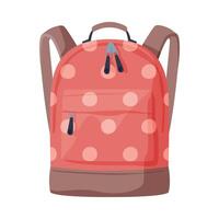 Front View of Red Dotted Backpack with Front Zippered Pocket for Schoolchildren or Students Flat Style Illustration vector