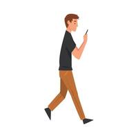 Young Man Walking Outside, Guy Looking at His Smartphone, Person Using Digital Gadget for Online Communication Illustration vector