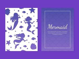 Mermaid Card Template with Silhouettes of Mermaids, Aquatic Nature Elements and Space for Text, Under the Sea Theme Greeting, Invitation Card, Flyer Illustration vector