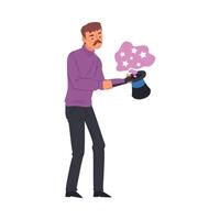 Magician Doing Tricks with Top Hat, Illusionist Character Performing at Magic Show Cartoon Style Illustration vector
