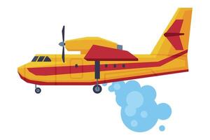 Retro Firefighting Aircraft Dropping Water, Emergency Service Rescue Vehicle Flat Style Illustration on White Background vector