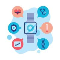 Smartwatch App Modern Technology, Health Monitoring Applications Flat Style Illustration on White Background vector