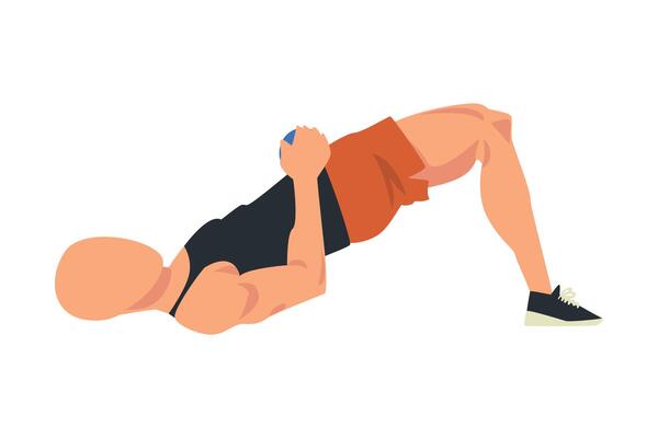 Man Doing Exercise with Hip Lifting, Male Athlete Doing Sports for Fit Body, Buttock Workout Illustration on White Background