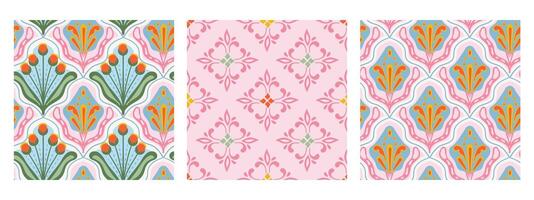 Art Deco seamless pattern set. abstract geometric azulejo Majolica motif texture collection vector