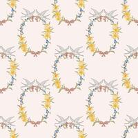 Preppy Rustic Wreath with Flowers daffodil bouquet, birds, bows Branch spring seamless pattern vector