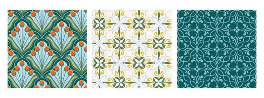 Art Deco seamless pattern set abstract shape geometric azulejo Majolica motif texture collection vector