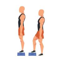 Man Doing Exercise Using Steps Platform in Two Steps, Male Athlete Doing Sports for Fit Body, Buttock Workout Illustration on White Background vector
