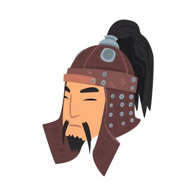 Face of Mongol Warrior, Central Asian Character in Helmet Illustration