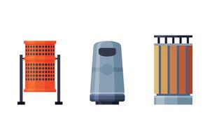 Trash Bins Collection, Urban Infrastructure Design Element, Flat Style Illustration on White Background vector