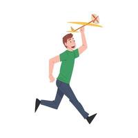 Man Launching Model of Airplane Cartoon Style Illustration on White Background vector