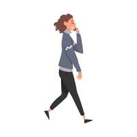Smiling Student Girl Talking on Smartphone While Walking, Girl Using Digital Gadget Illustration vector