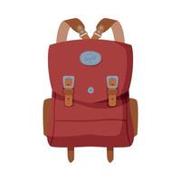 Brown Knapsack, Front View of Travel Bag for Backpacking Flat Style Illustration on White Background vector
