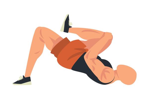 Man Doing Glute Exercise with Hip Raise, Side View of Male Athlete Doing Sports for Fit Body, Buttock Workout Illustration on White Background