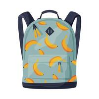 Backpack for Schoolchildren or Students, Front View of Textile Backpack with Pattern of Bananas Flat Style Illustration vector