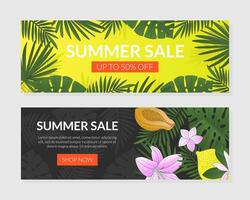 Summer Sale Landing Page Templates Set, Web Page, Mobile App, Homepage with Exotic Green Leaves and Flowers Illustration vector