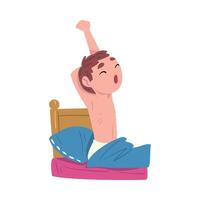 Boy Waking Up and Yawning, Cute Child Daily Routine Activity Cartoon Style Illustration on White Background vector