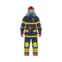 Rescue Firefighter, Fireman Character in Oxygen Mask and Black Uniform Flat Style Illustration on White Background vector