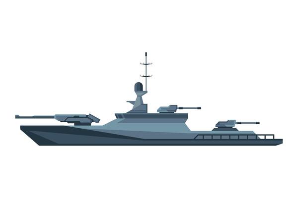 Modern Military Ship, Heavy Special Nuclear Battleship Flat Illustration