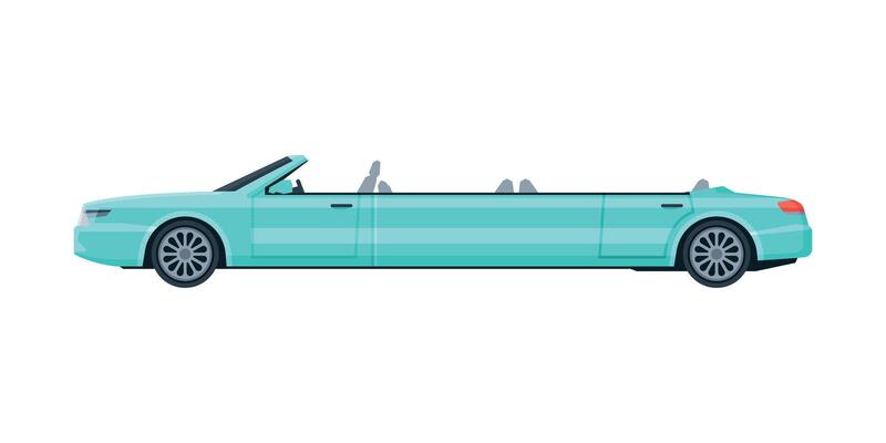 Retro Limousine Car, Elegant Premium Luxurious Limo Vehicle, Side View Flat Illustration