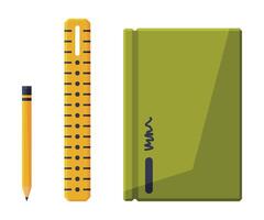 Notebook with Pencil and Ruler, Stationery Supplies Flat Style Illustration on White Background vector