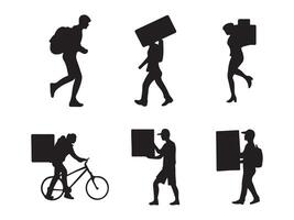 Diverse Silhouette Illustrations of People Carrying Packages and Objects vector