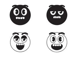 Four Cartoon Emoji Faces Displaying Different Emotions in Black and White vector