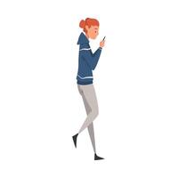 Girl Walking Outside, Student Looking at Her Smartphone, Person Using Digital Gadget for Online Communication Illustration vector