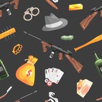 Mafia and Gangsters Vintage Objects Seamless Pattern, Design Element Can Be Used for Wrapping Paper, Website, Wallpaper, Background illustration vector