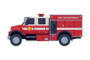 Fire Engine, Emergency Service Firefighting Vehicle Flat Style Illustration on White Background vector