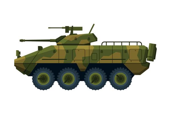 Armored Infantry Vehicle, Heavy Camouflage Special Machinery Flat Illustration