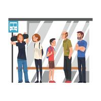 Group of Passengers Waiting for Public Transportation at Bus Stop, Various People Spending Time in Expectation Cartoon Illustration vector