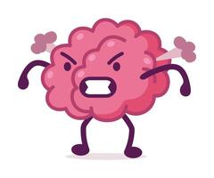 Angry Pink Brain with Steam Blowing from Ears, Funny Human Nervous System Organ Cartoon Character Illustration on White Background vector