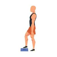 Man Doing Exercise Using Steps Platform, Side View of Male Athlete Doing Sports for Fit Body, Buttock Workout Illustration on White Background vector