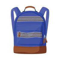 Front View of Blue Backpack with Front Zippered Pocket for Schoolchildren or Students Flat Style Illustration on White Background vector