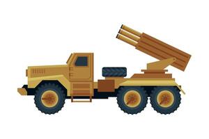 Multiple Rocket Launcher, Military Truck with Intercontinental Ballistic Rocket, Army Machine Flat Illustration vector